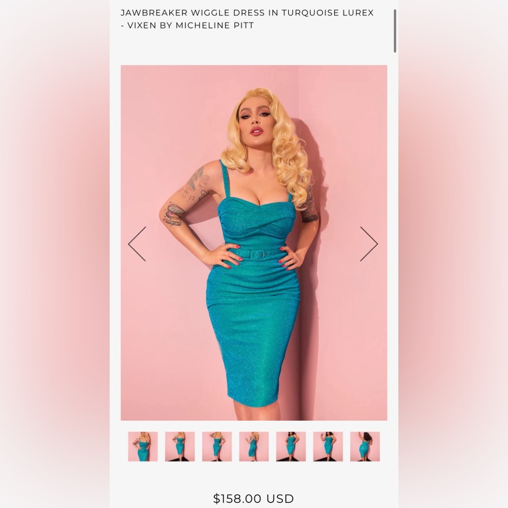 JAWBREAKER WIGGLE DRESS IN TURQUOISE LUREX - VIXEN